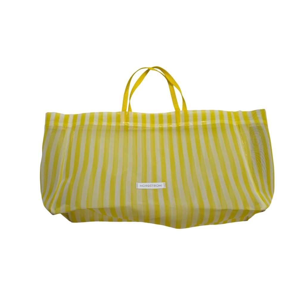 NORDSTROM Tote Bag Yellow White Striped Mesh Beach Market Women's Large